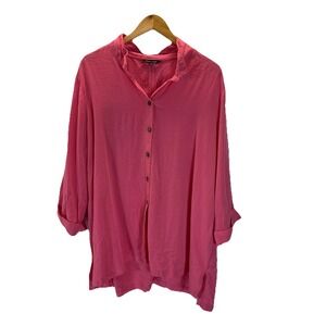 John Mark Top 2X coral Pink‎ solid Tunic Wire Collar Button Up Boho Artsy